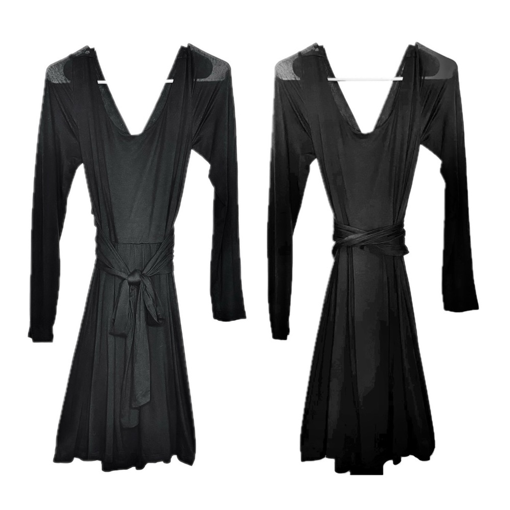 DKNY Dress Faux Wrap Long Sleeve Black Size Small